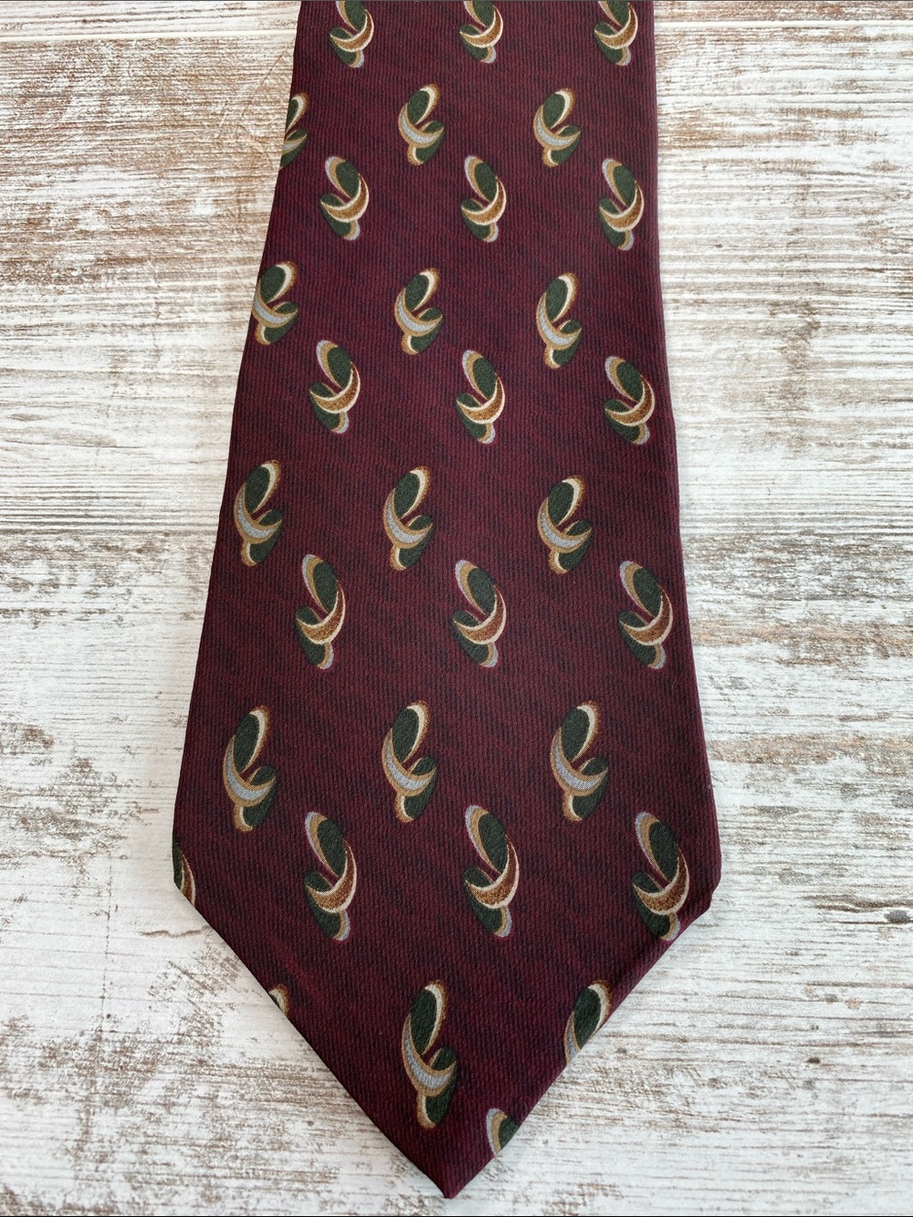 Vintage 90s Bill Blass Black Label Silk Neck Tie Burgundy Geometric Paisley USA
